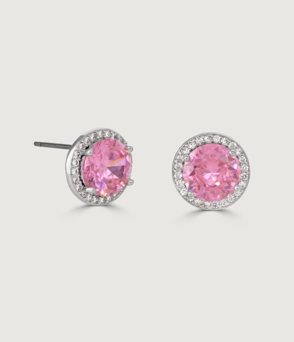 THE CARAT COLLECTION - PINK ROUND HALO EARRINGS