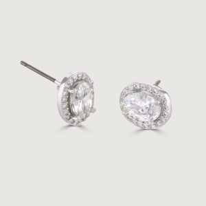 THE CARAT COLLECTION - CLEAR OVAL HALO EARRINGS