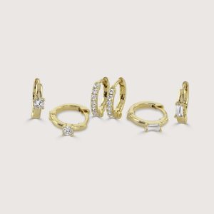 GOLD AND CRYSTAL HUGGIE EARRING SET OF THREE