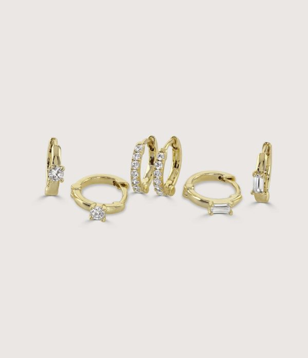 GOLD AND CRYSTAL HUGGIE EARRING SET OF THREE