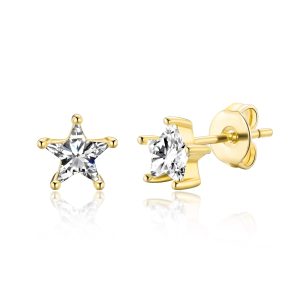 Gold Plated Star Earrings Created with Zircondia® Crystals