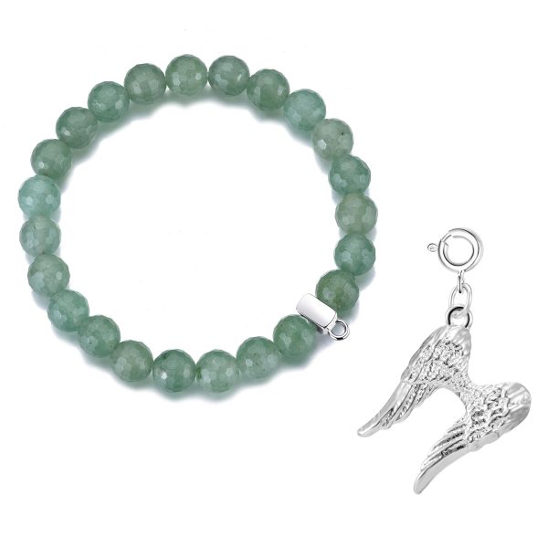 Faceted Green Aventurine Gemstone Stretch Bracelet with Charm Created with Zircondia® Crystals