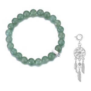 Faceted Green Aventurine Gemstone Stretch Bracelet with Charm Created with Zircondia® Crystals