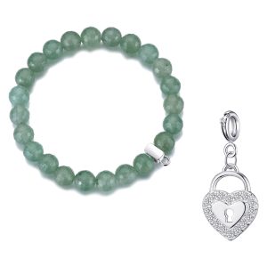 Faceted Green Aventurine Gemstone Stretch Bracelet with Charm Created with Zircondia® Crystals