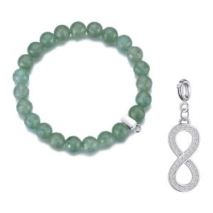 Faceted Green Aventurine Gemstone Stretch Bracelet with Charm Created with Zircondia® Crystals