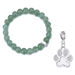 Faceted Green Aventurine Gemstone Stretch Bracelet with Charm Created with Zircondia® Crystals