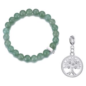 Faceted Green Aventurine Gemstone Stretch Bracelet with Charm Created with Zircondia® Crystals