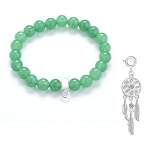 Dream Catcher Green Aventurine Gemstone Charm Bracelet