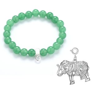 Elephant Green Aventurine Gemstone Charm Bracelet