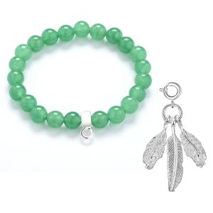 Feathers Green Aventurine Gemstone Charm Bracelet