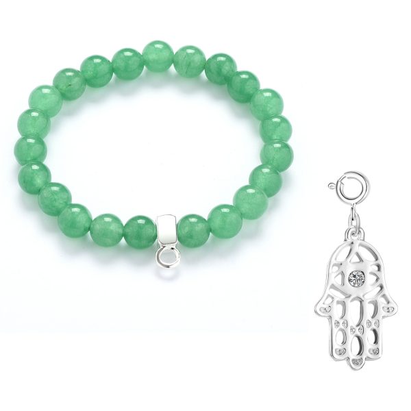 Hamsa Hand Green Aventurine Gemstone Charm Bracelet