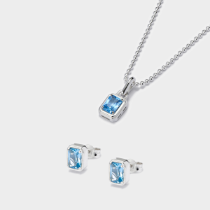 Mini Solitaire Pendant + Emerald Cut Stud Earring