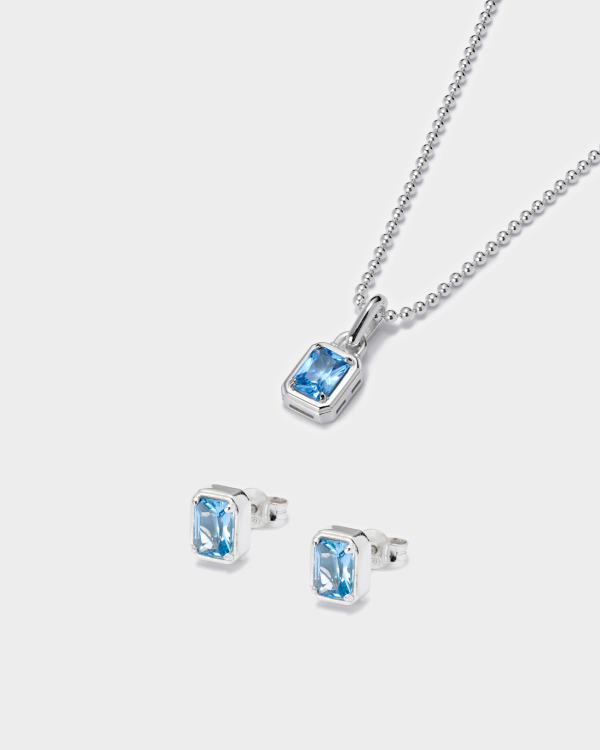 Mini Solitaire Pendant + Emerald Cut Stud Earring