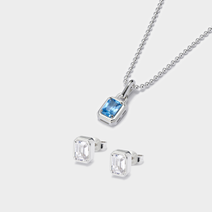 Mini Solitaire Pendant + Emerald Cut Stud Earring