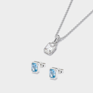 Mini Solitaire Pendant + Emerald Cut Stud Earring