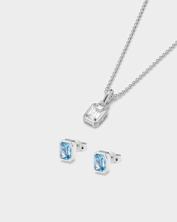 Mini Solitaire Pendant + Emerald Cut Stud Earring