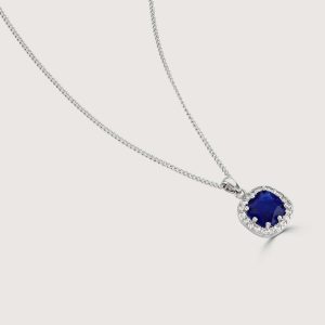 SAPPHIRE CUSHION HALO PENDANT