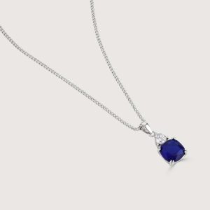 SAPPHIRE CUSHION DOUBLE DROP PENDANT