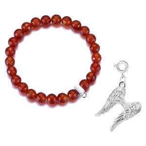 Faceted Carnelian Gemstone Stretch Bracelet with Charm Created with Zircondia® Crystals