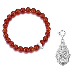 Faceted Carnelian Gemstone Stretch Bracelet with Charm Created with Zircondia® Crystals