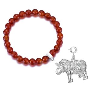 Faceted Carnelian Gemstone Stretch Bracelet with Charm Created with Zircondia® Crystals