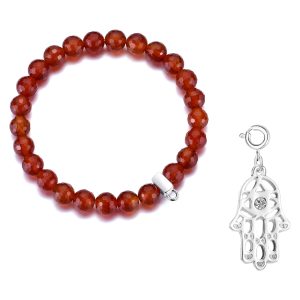 Faceted Carnelian Gemstone Stretch Bracelet with Charm Created with Zircondia® Crystals