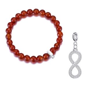 Faceted Carnelian Gemstone Stretch Bracelet with Charm Created with Zircondia® Crystals