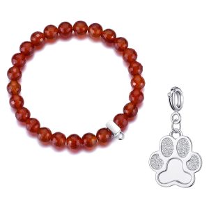 Faceted Carnelian Gemstone Stretch Bracelet with Charm Created with Zircondia® Crystals