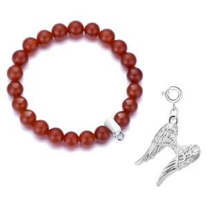 Carnelian Gemstone Stretch Bracelet with Charm Created with Zircondia® Crystals