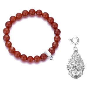 Carnelian Gemstone Stretch Bracelet with Charm Created with Zircondia® Crystals