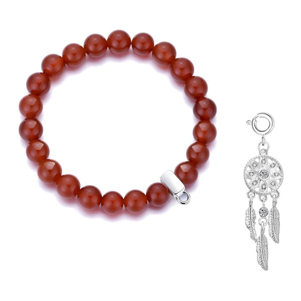 Carnelian Gemstone Stretch Bracelet with Charm Created with Zircondia® Crystals