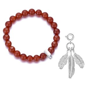 Carnelian Gemstone Stretch Bracelet with Charm Created with Zircondia® Crystals