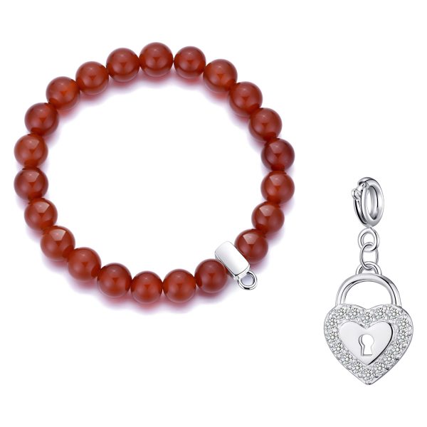 Carnelian Gemstone Stretch Bracelet with Charm Created with Zircondia® Crystals