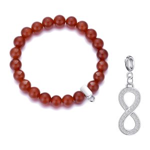 Carnelian Gemstone Stretch Bracelet with Charm Created with Zircondia® Crystals