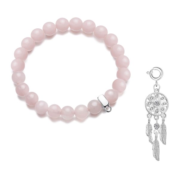 Dream Catcher Rose Quartz Gemstone Charm Bracelet