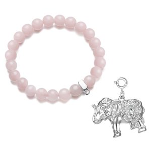 Elephant Rose Quartz Gemstone Charm Bracelet