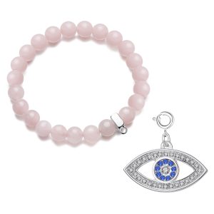 Evil Eye Rose Quartz Gemstone Charm Bracelet