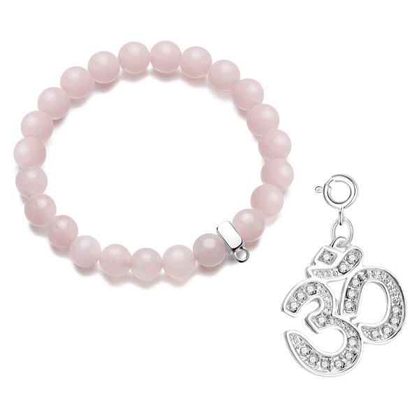 Om Rose Quartz Gemstone Charm Bracelet