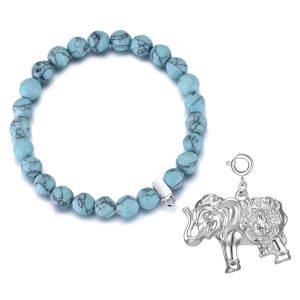 Faceted Synthetic Turquoise Gemstone Stretch Bracelet with Charm Created with Zircondia® Crystals