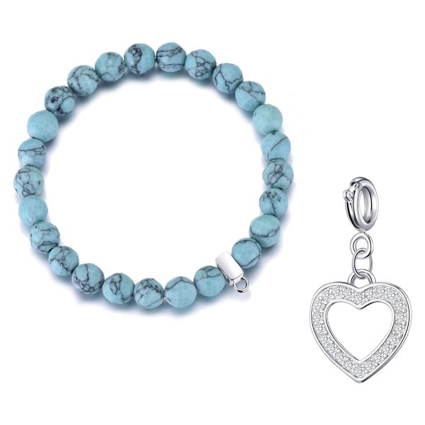 Faceted Synthetic Turquoise Gemstone Stretch Bracelet with Charm Created with Zircondia® Crystals