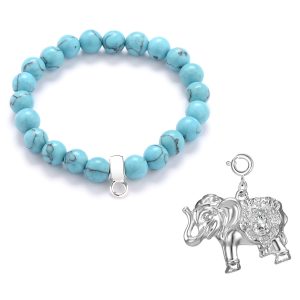 Elephant Synthetic Turquoise Gemstone Charm Bracelet