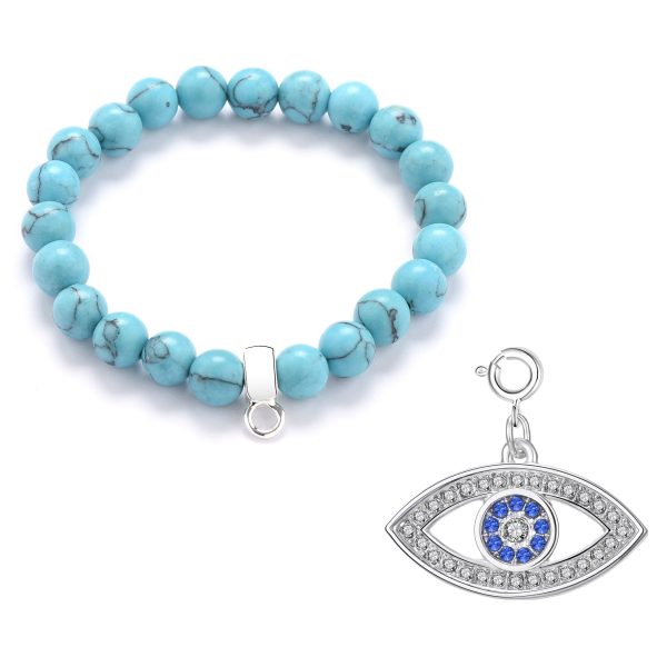 Evil Eye Synthetic Turquoise Gemstone Charm Bracelet