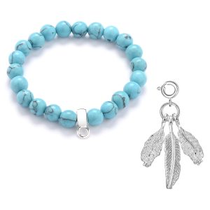 Feathers Synthetic Turquoise Gemstone Charm Bracelet