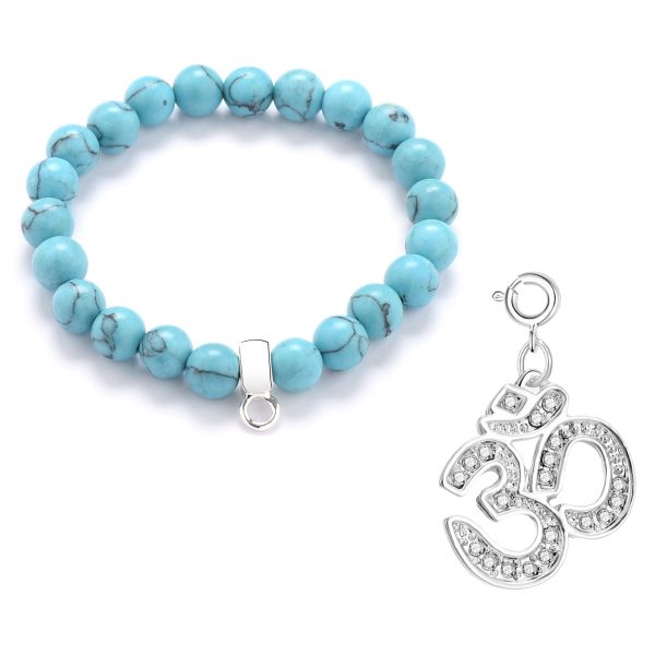 Om Synthetic Turquoise Gemstone Charm Bracelet