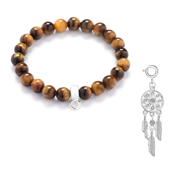 Dream Catcher Tiger's Eye Gemstone Charm Bracelet