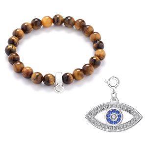 Evil Eye Tiger's Eye Gemstone Charm Bracelet