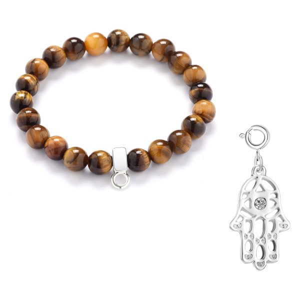 Hamsa Hand Tiger's Eye Gemstone Charm Bracelet