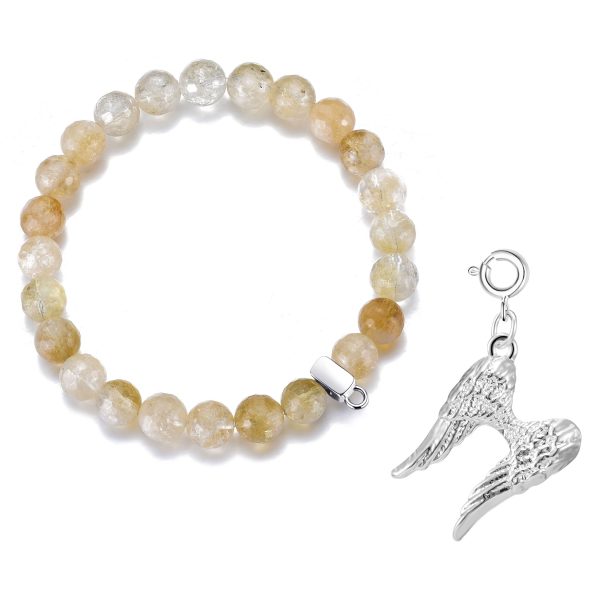 Faceted Yellow Quartz Gemstone Stretch Bracelet with Charm Created with Zircondia® Crystals