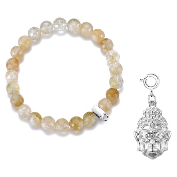 Faceted Yellow Quartz Gemstone Stretch Bracelet with Charm Created with Zircondia® Crystals