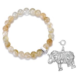 Faceted Yellow Quartz Gemstone Stretch Bracelet with Charm Created with Zircondia® Crystals